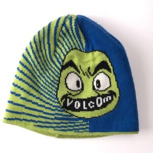 Volcom surf skate winter hat bright green blue face